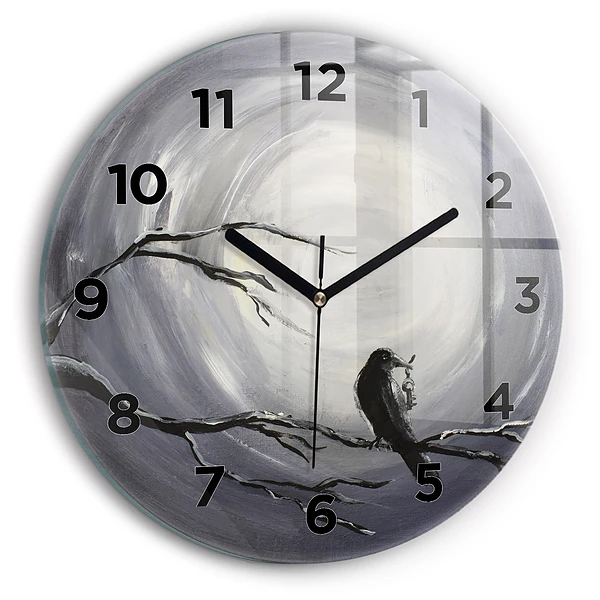 Horloge ronde Corbeau au clair de lune