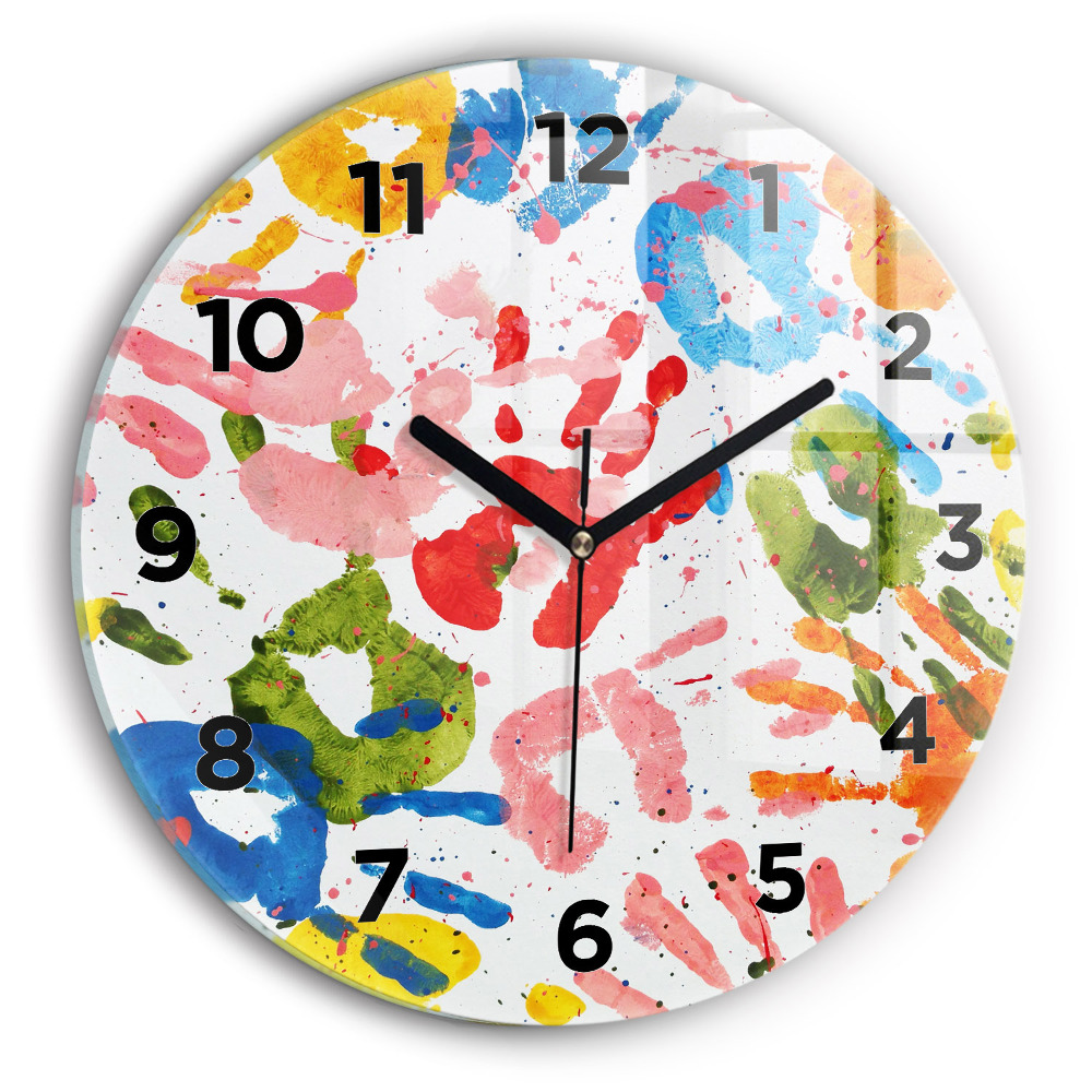 Horloge ronde en verre Empreintes de mains d'enfants