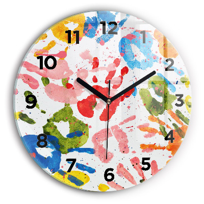 Horloge ronde en verre Empreintes de mains d'enfants