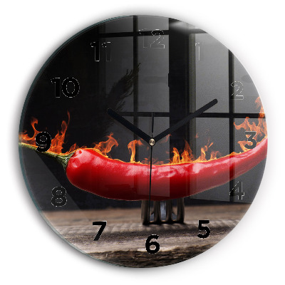 Horloge ronde en verre Pepperoni au poivre