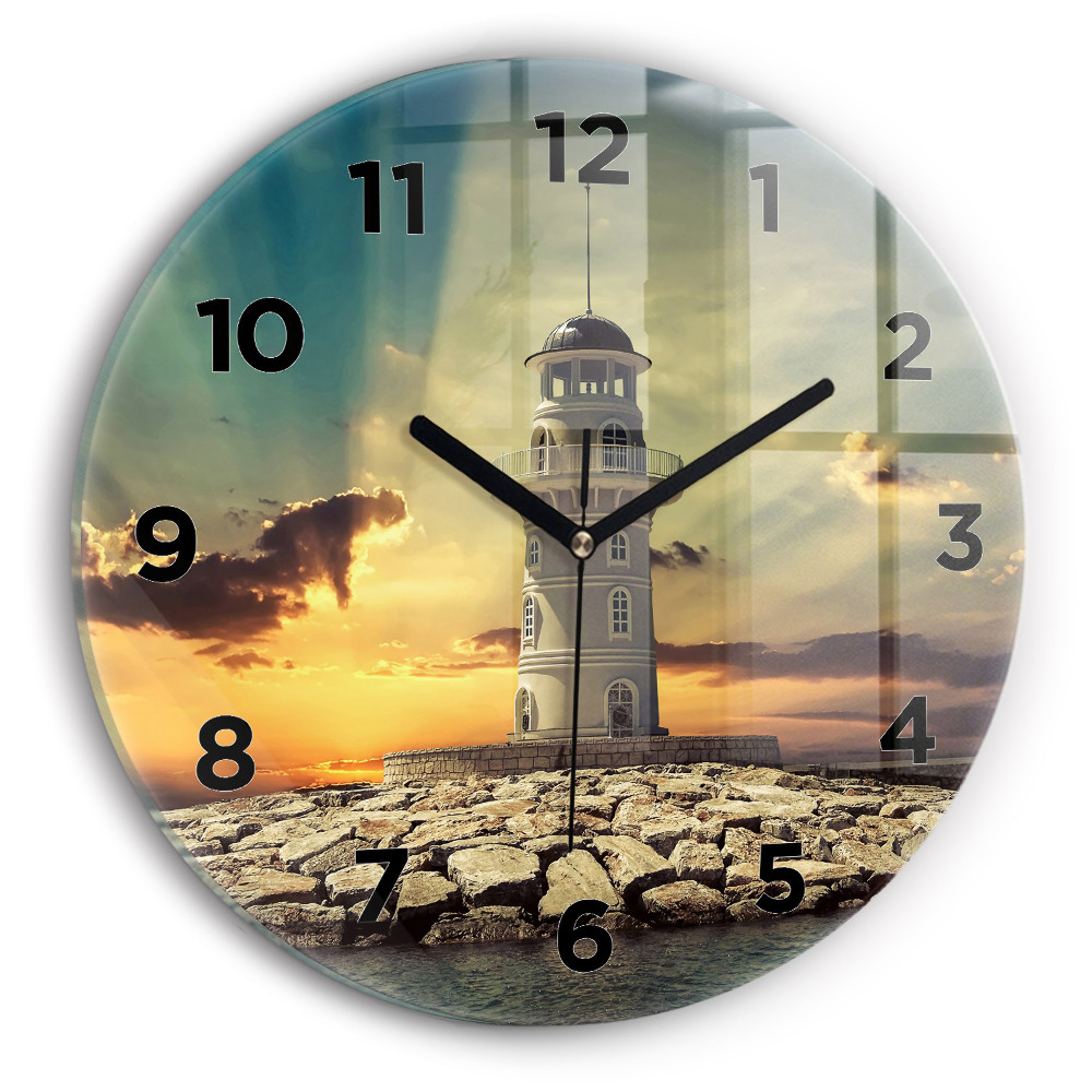 Pendule murale ronde Phare sur l'eau