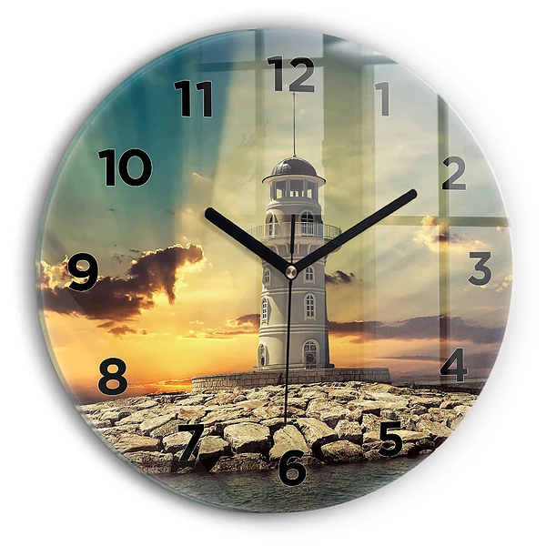 Pendule murale ronde Phare sur l'eau