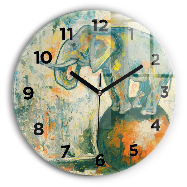 Horloge ronde murale Posture de l'éléphant peint
