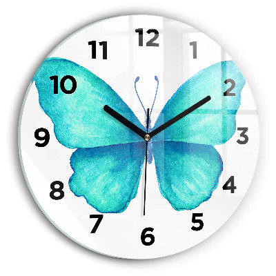 Horloge ronde Papillon d'été turquoise