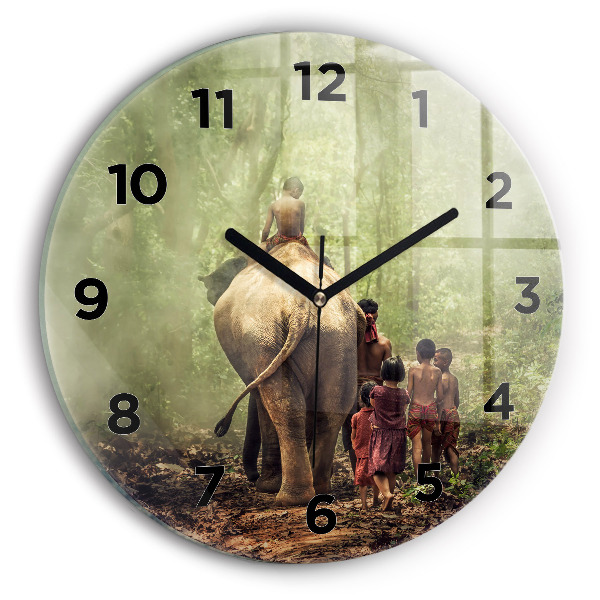 Pendule murale ronde Enfants guidant un éléphant