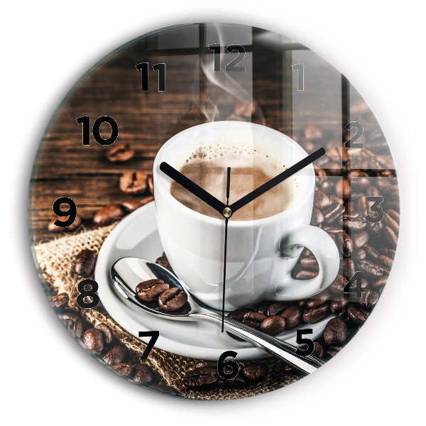 Pendule murale ronde Tasse et grains de café