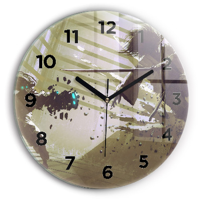 Pendule murale ronde Combat entre un robot et un samouraï