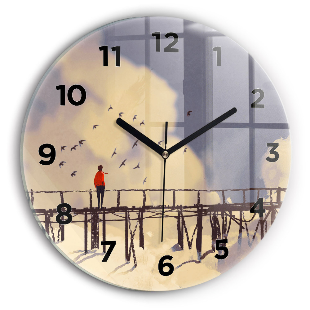 Pendule murale ronde Homme sur un vieux pont