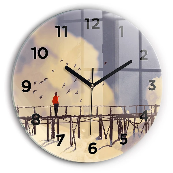 Pendule murale ronde Homme sur un vieux pont