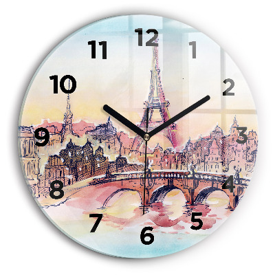 Horloge ronde en verre Paysage peint de Paris