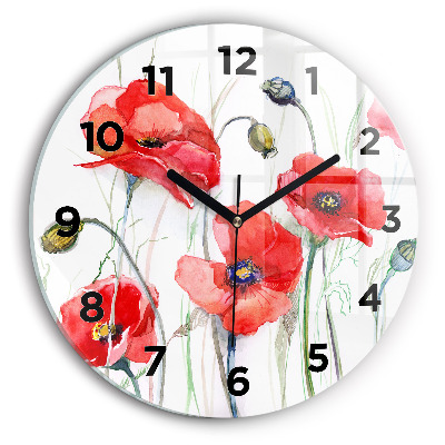 Horloge ronde murale Coquelicots rouges peints