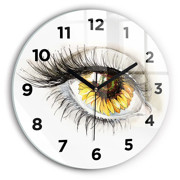 Horloge ronde en verre Tournesol dans l'oeil