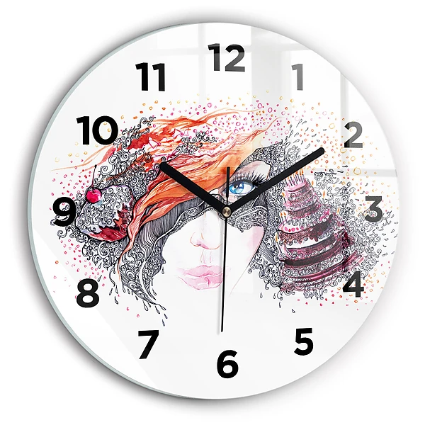 Horloge ronde murale Femme douce avec un gâteau