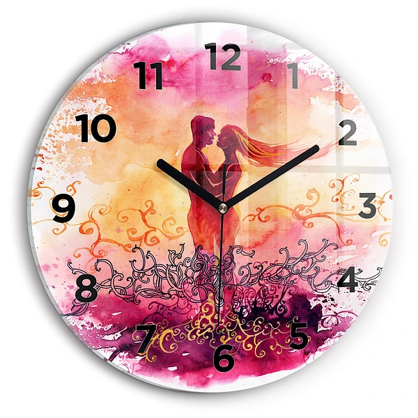 Pendule murale ronde Aquarelle d'un couple amoureux