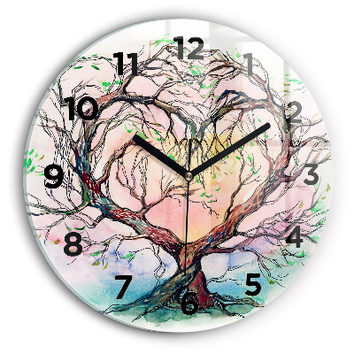 Horloge ronde en verre Cœur d'arbre de la nature