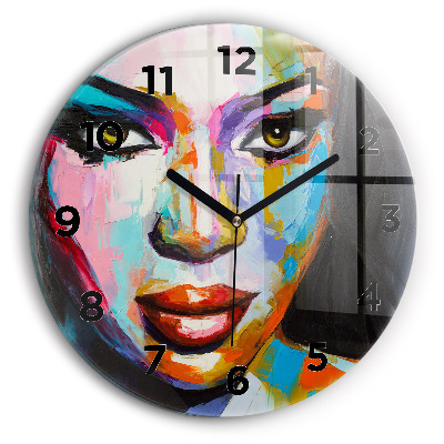 Pendule murale ronde Visage coloré d'une femme