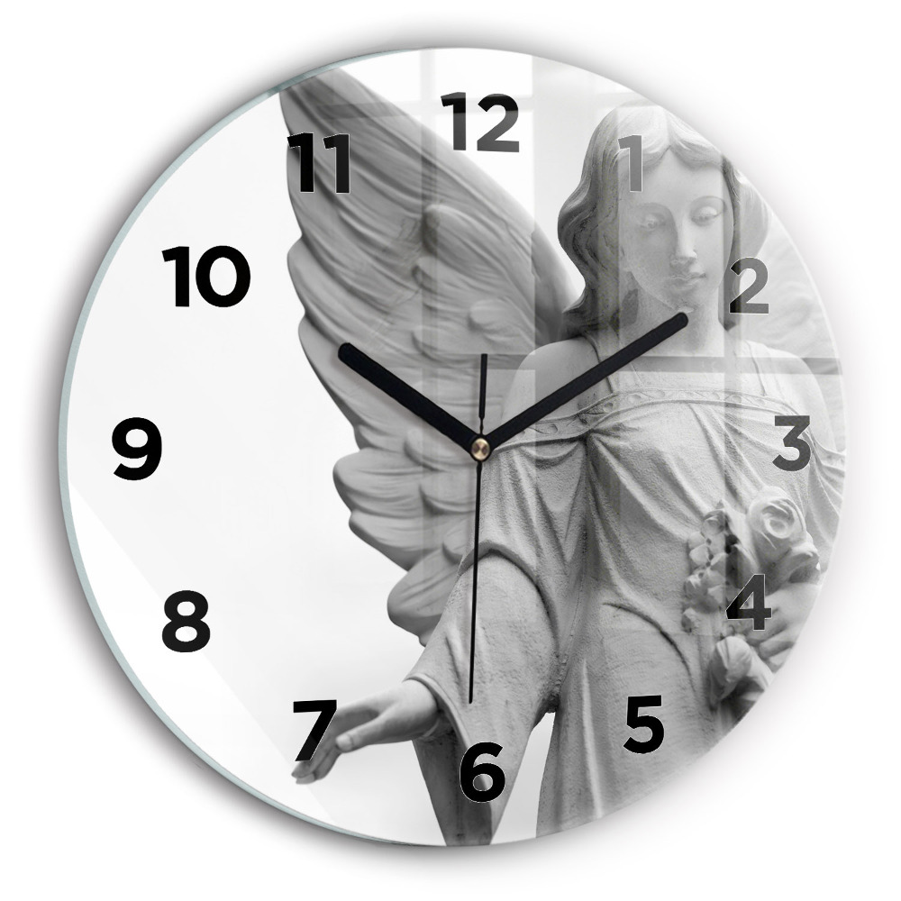 Horloge ronde en verre Sculpture d'un vieil ange