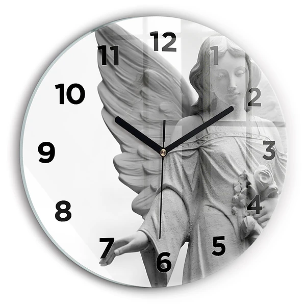 Horloge ronde en verre Sculpture d'un vieil ange