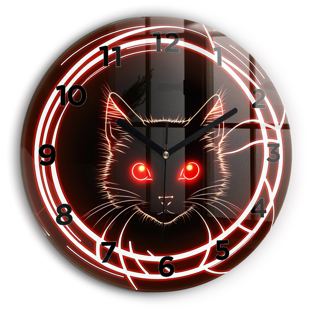 Horloge ronde en verre Chat aux yeux rouges