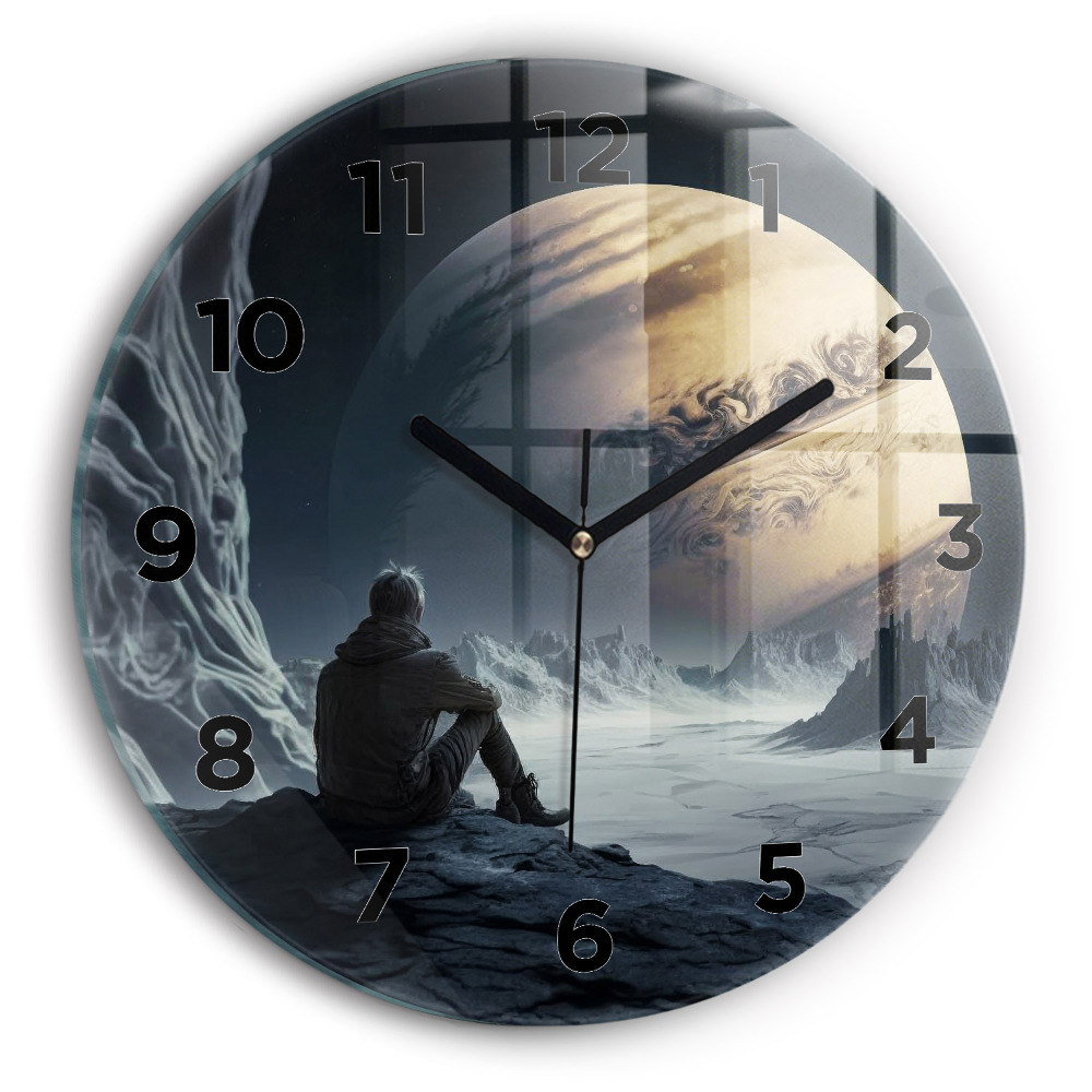 Horloge ronde Homme sur fond de lune