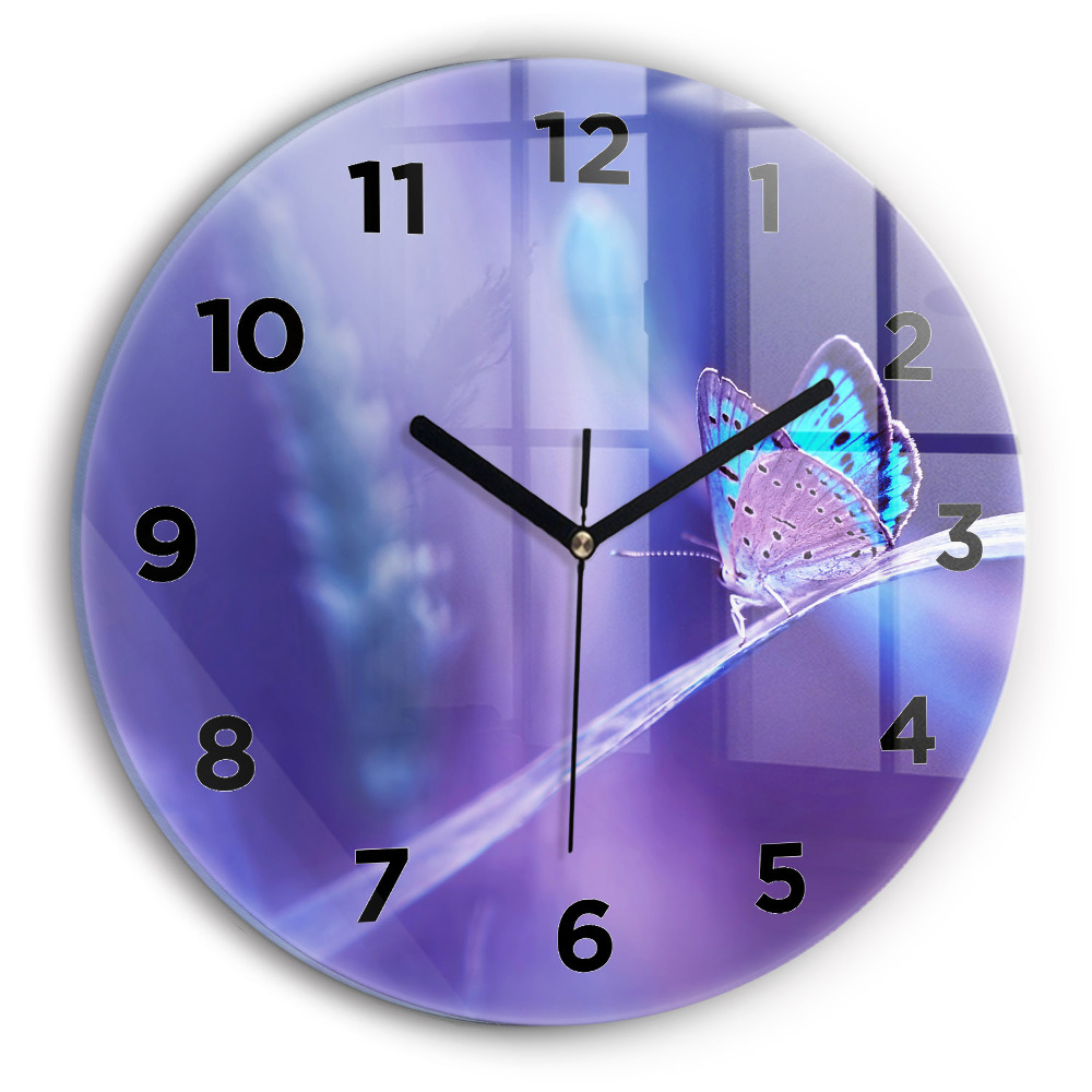 Horloge ronde murale Papillon sur l'herbe