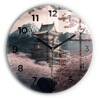 Horloge ronde murale Tour et fleurs en Asie