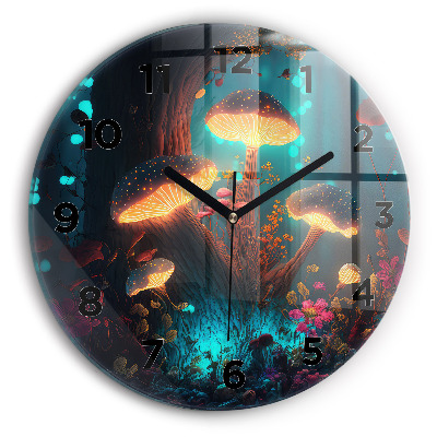 Horloge ronde murale Forêt et champignons magiques