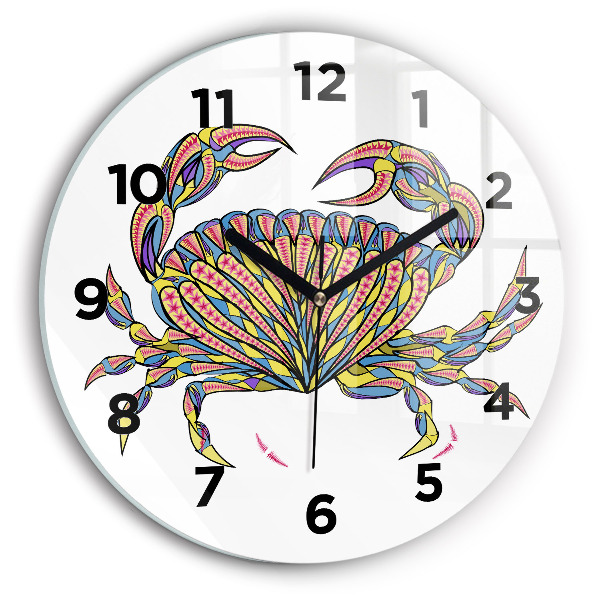 Horloge ronde en verre Crabe ethnique