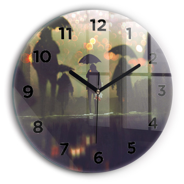 Horloge ronde en verre Personnes avec des parapluies