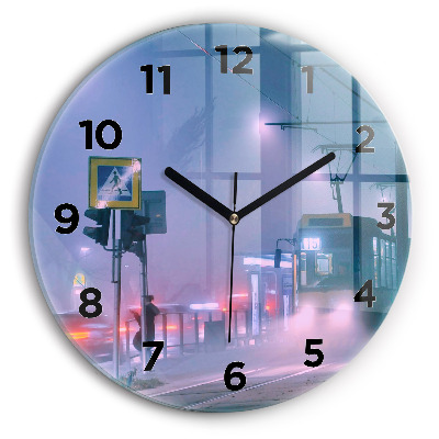 Horloge ronde murale Varsovie dans le brouillard