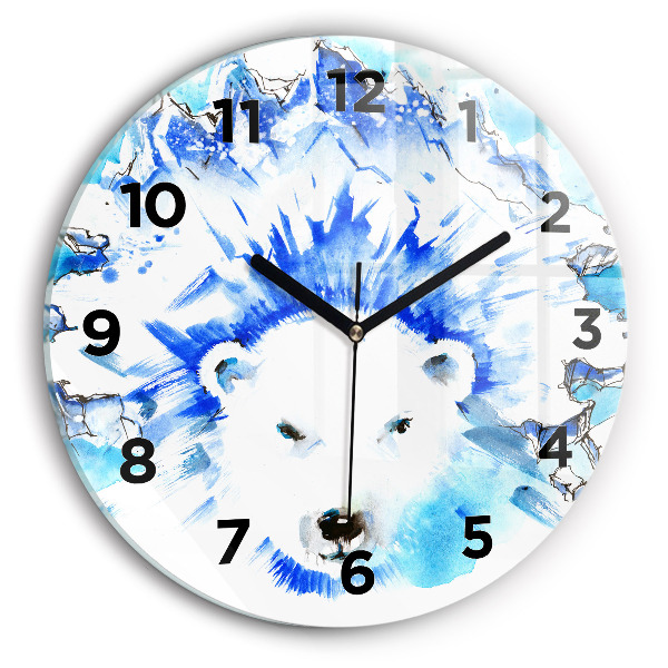 Pendule murale ronde Ours sur fond de glace