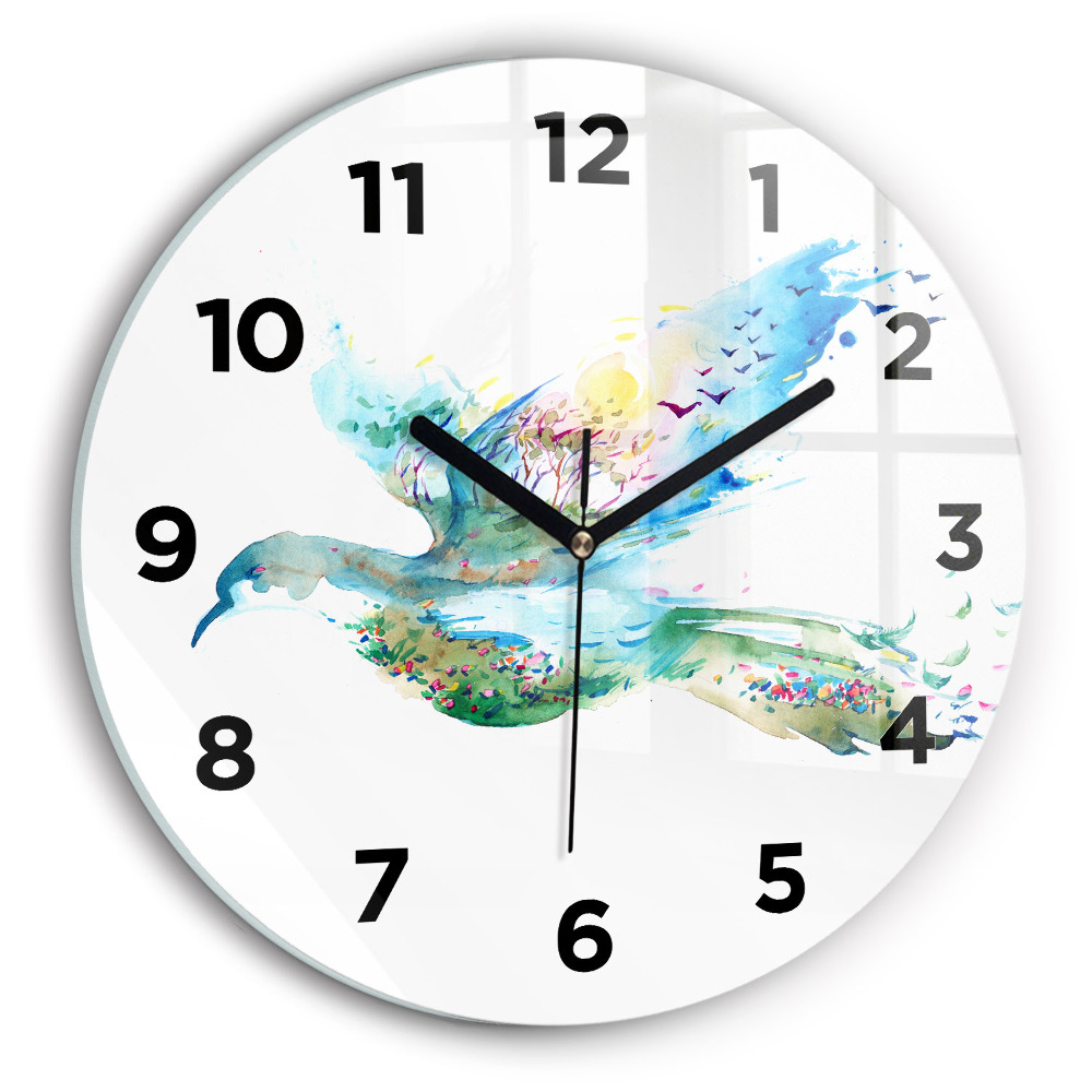 Horloge ronde murale Abstraction d'un oiseau et d'un printemps
