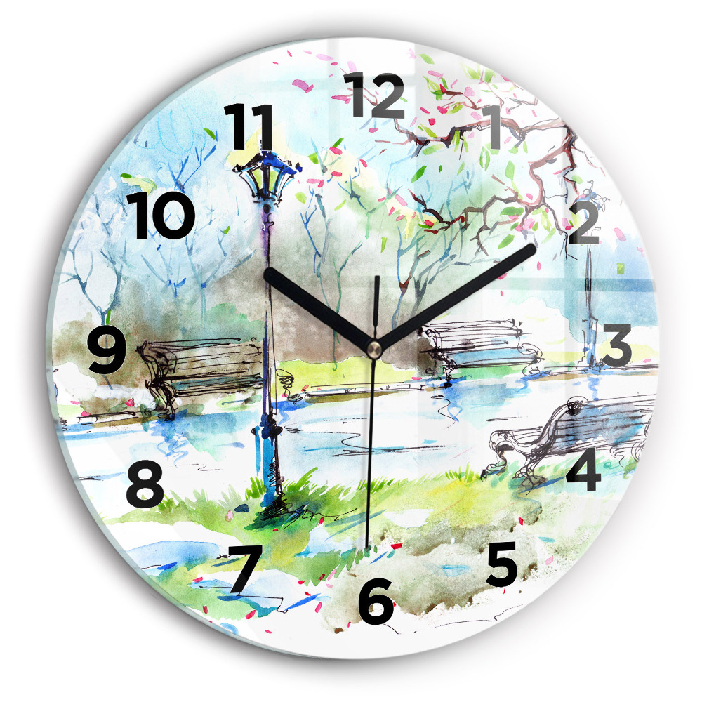 Horloge ronde en verre Printemps pittoresque
