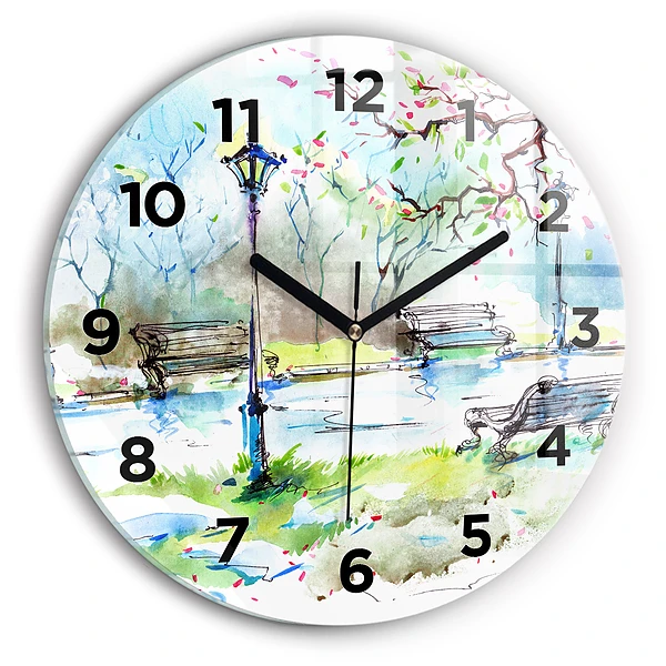Horloge ronde en verre Printemps pittoresque