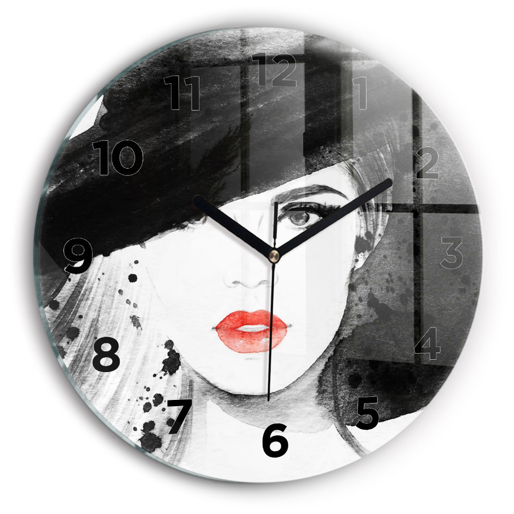 Pendule murale ronde Femme au chapeau