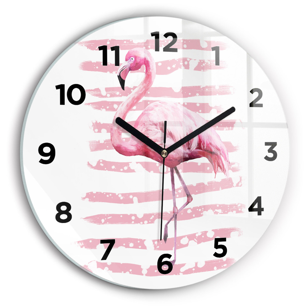 Horloge ronde en verre Graphique de flamant rose
