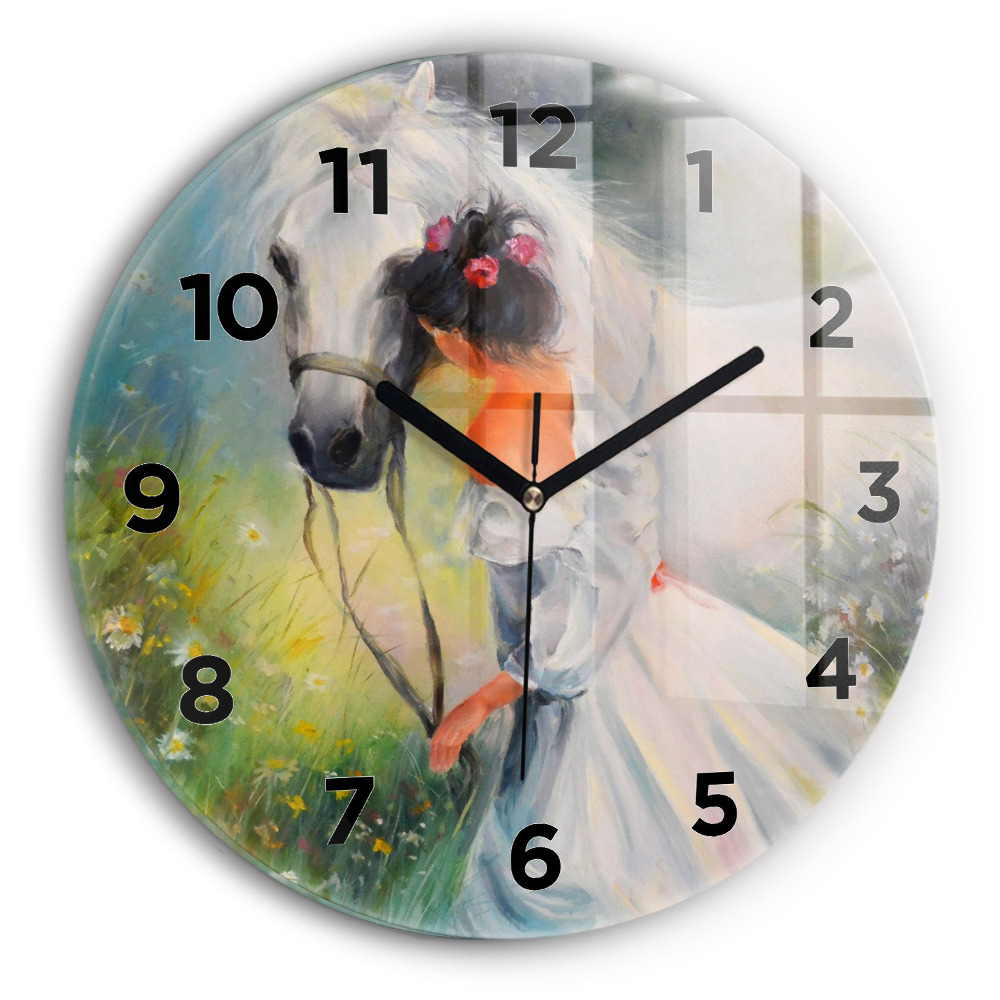 Horloge ronde Belle femme avec cheval