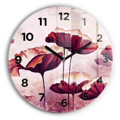 Horloge ronde en verre Fleur de coquelicot