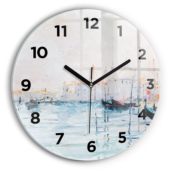 Horloge ronde en verre Peinture à l'huile d'un yacht en mer