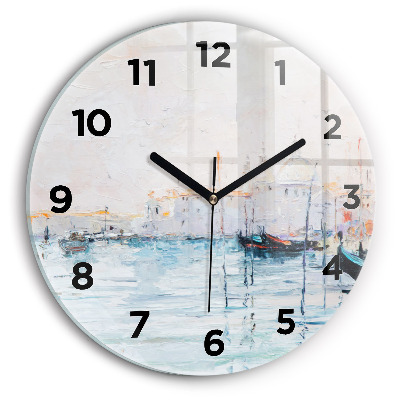 Horloge ronde en verre Peinture à l'huile d'un yacht en mer