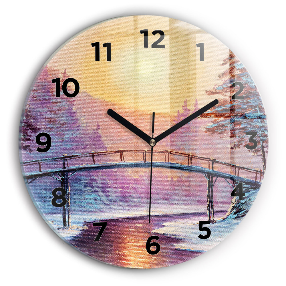 Horloge ronde murale Arbre de Noël et pont
