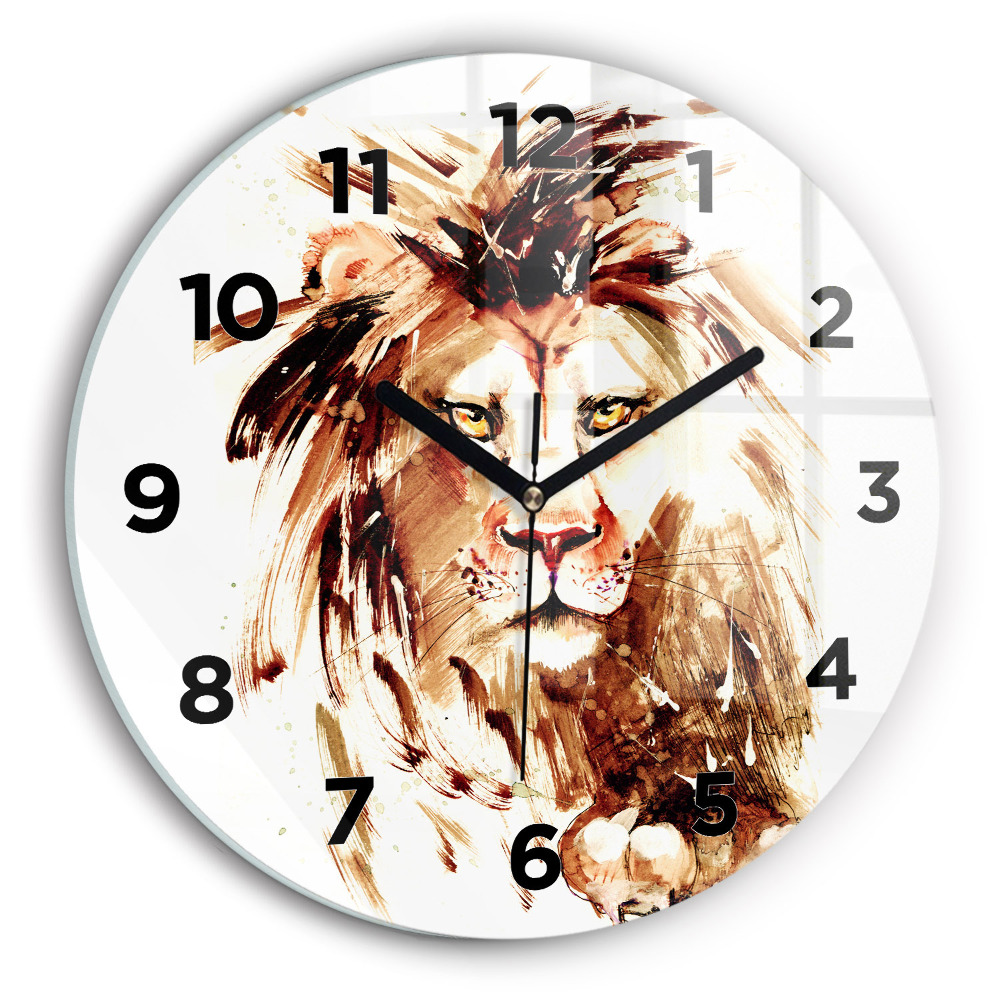 Pendule murale ronde Illustration d'un lion brun