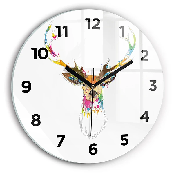 Horloge ronde murale Tête de cerf colorée