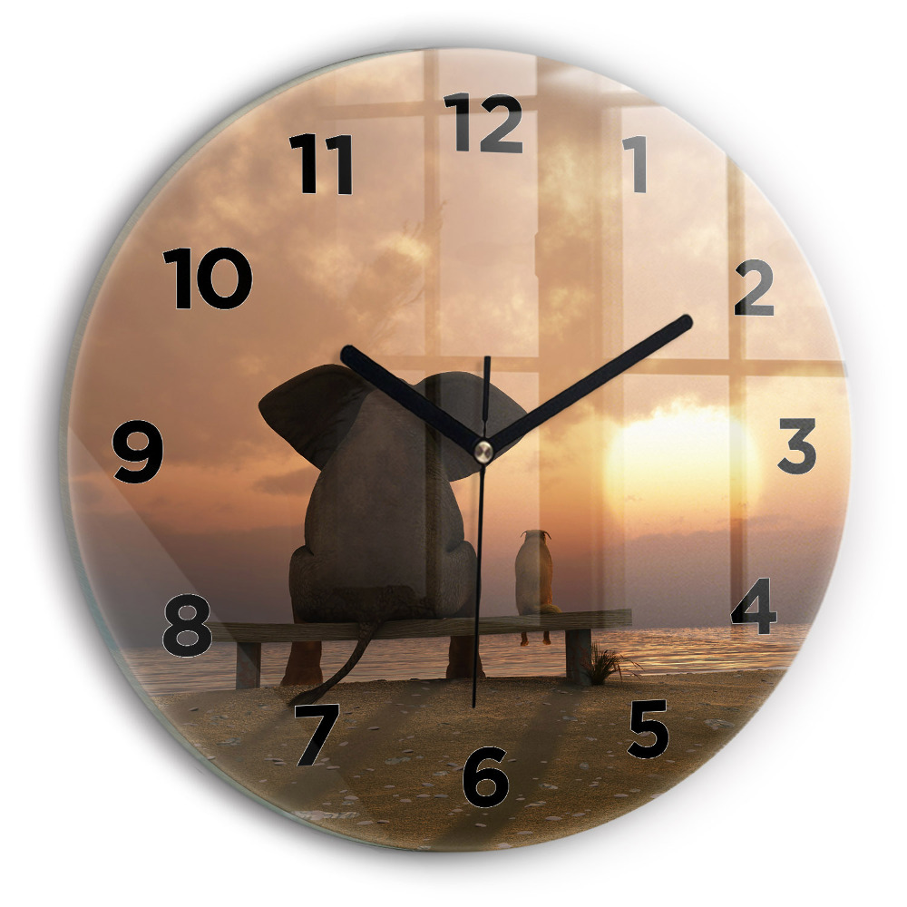 Horloge ronde murale Animaux et coucher de soleil