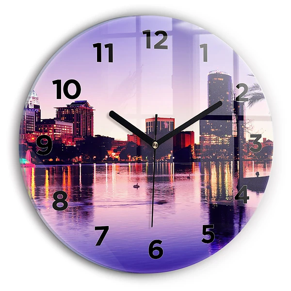 Horloge ronde en verre Panorama de la ville en soirée