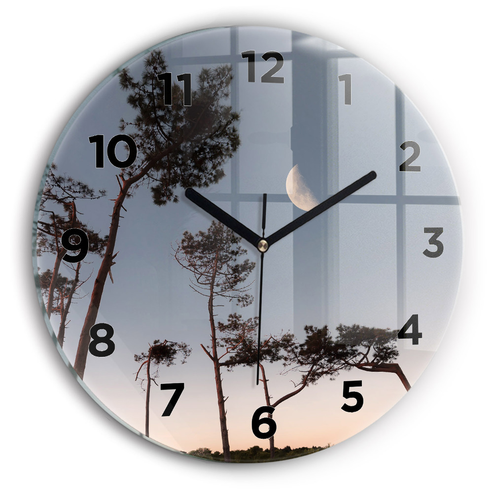 Pendule murale ronde Croissant de lune et arbres