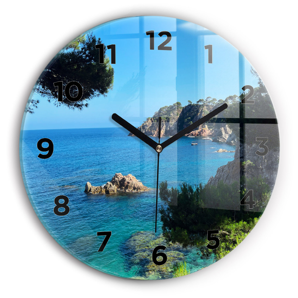 Horloge ronde en verre Côte de la Costa Brava