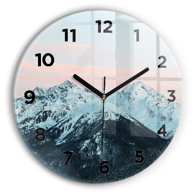 Horloge ronde en verre Chaîne de montagnes en hiver