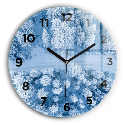 Horloge ronde en verre Forêt en hiver