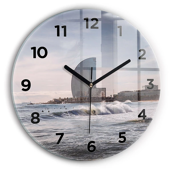 Horloge ronde en verre Surfeur de Barcelone